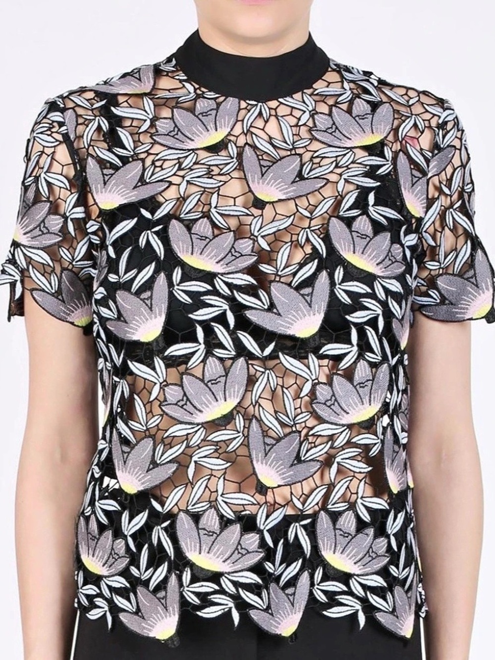 Self Portrait 3D Floral Guipure Lace Mock Neck Top US 6